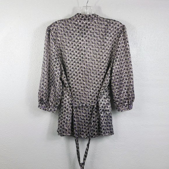 Worthington Women's Purple & Silver Tie Back Bishop Sleeve Shirt Top Blouse - Picture 9 of 16